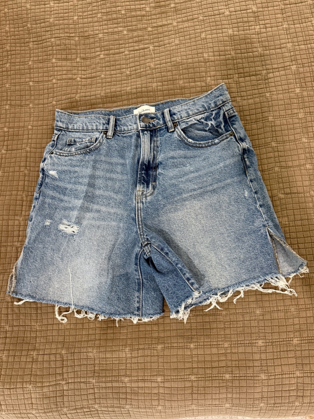 Bohme Mid-Rise Distressed Denim Shorts - Light Blue size M